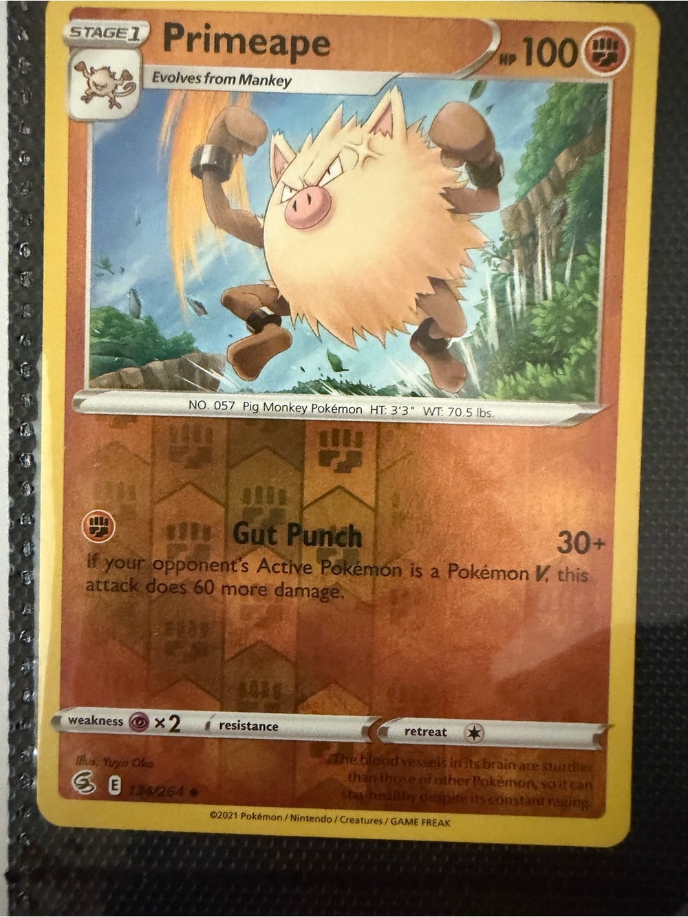 Pokemon Primeape Card reverse holo, Fusion Strike  - Yellow, Orange, Brown Art
